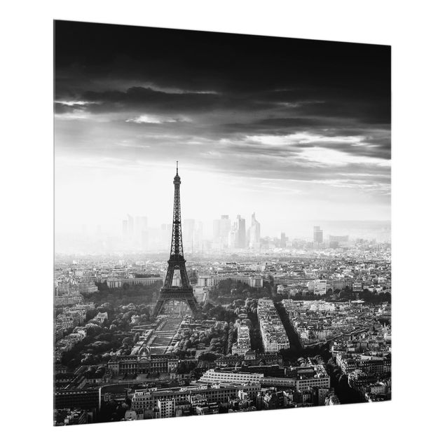 Glass Splashback - The Eiffel Tower From Above In Black And White - Square 1:1
