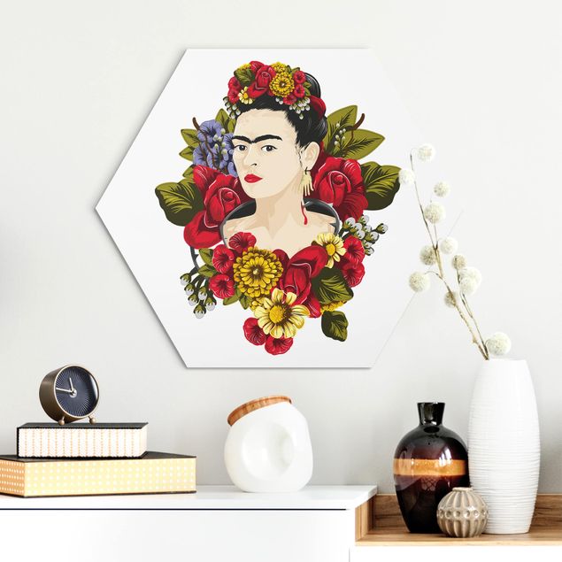 Alu-Dibond hexagon - Frida Kahlo - Roses