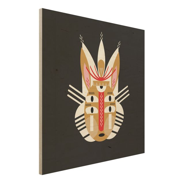 Print on wood - Collage Ethno Mask - Rabbit