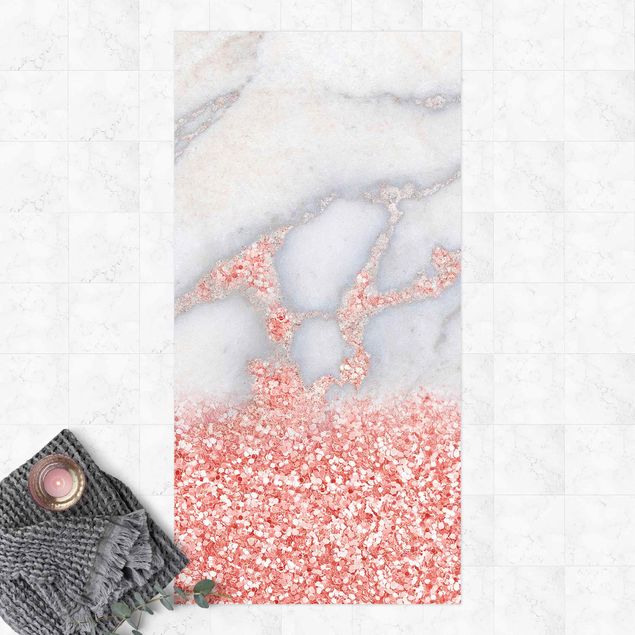 Balcony rugs Marble Look With Pink Confetti