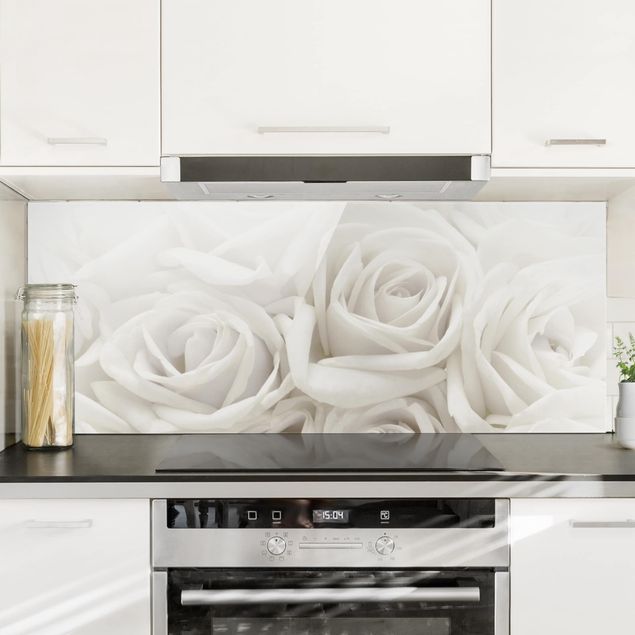 Glass splashback kitchen flower White Roses