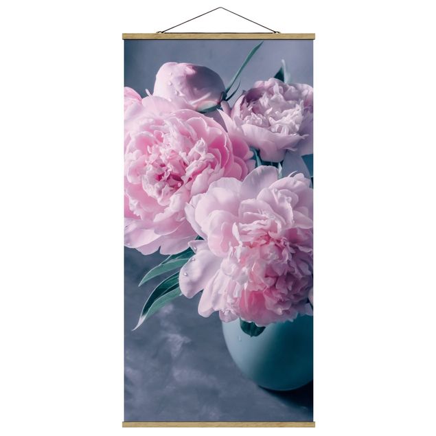 Fabric print with poster hangers - Vase With Light Pink Peony Shabby