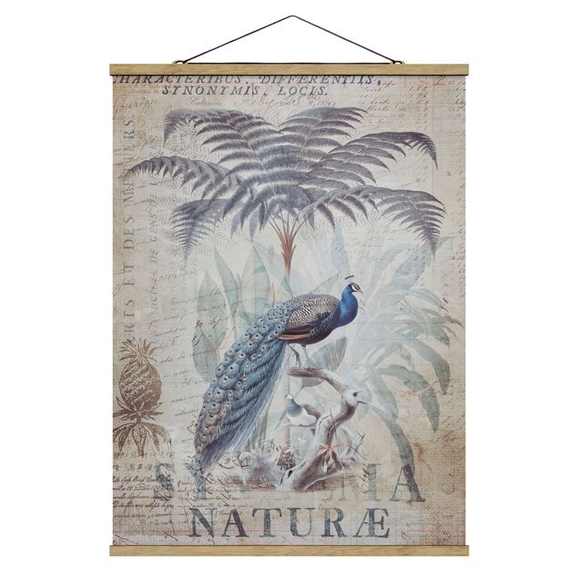 Fabric print with poster hangers - Shabby Chic Collage - Peacock