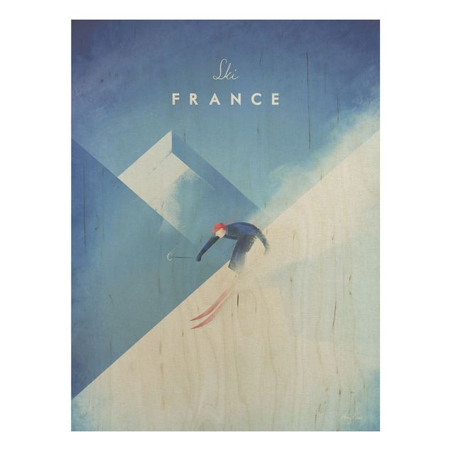 Print on wood - Travel Poster - Ski In France