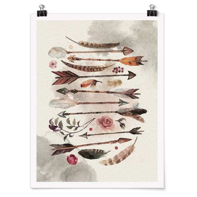 Poster feathers - Boho Arrows And Feathers - Watercolour