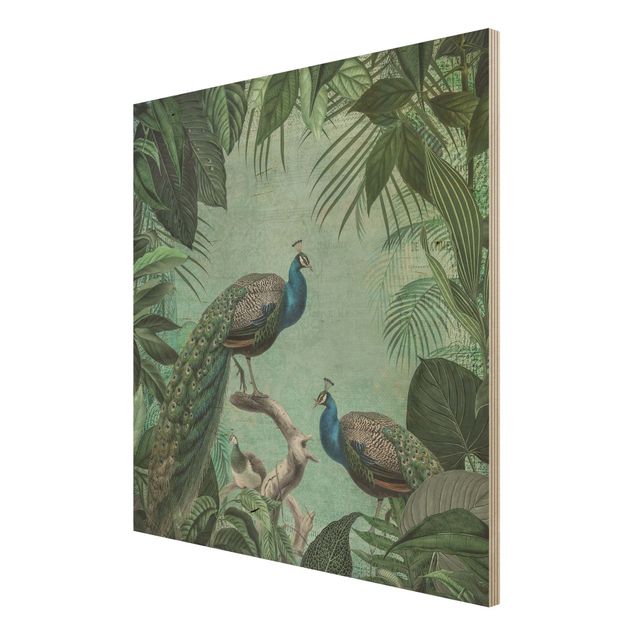 Print on wood - Shabby Chic Collage - Noble Peacock