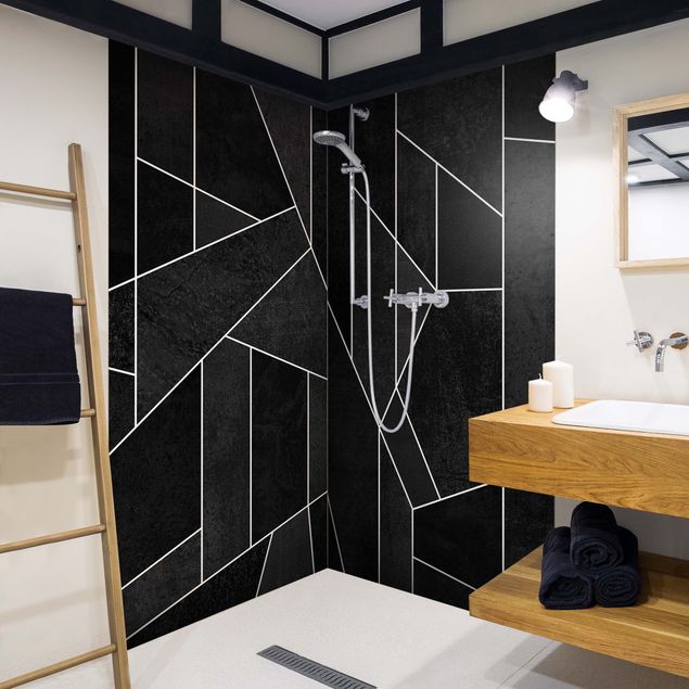 Shower panels Black And White Geometric Watercolour