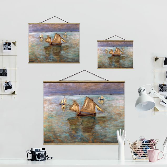 Fabric print with poster hangers - Claude Monet - Fishing Boats Near Pourville