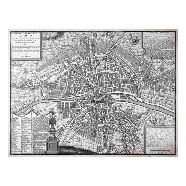 Print on aluminium - Vintage Map City Of Paris Around 1600