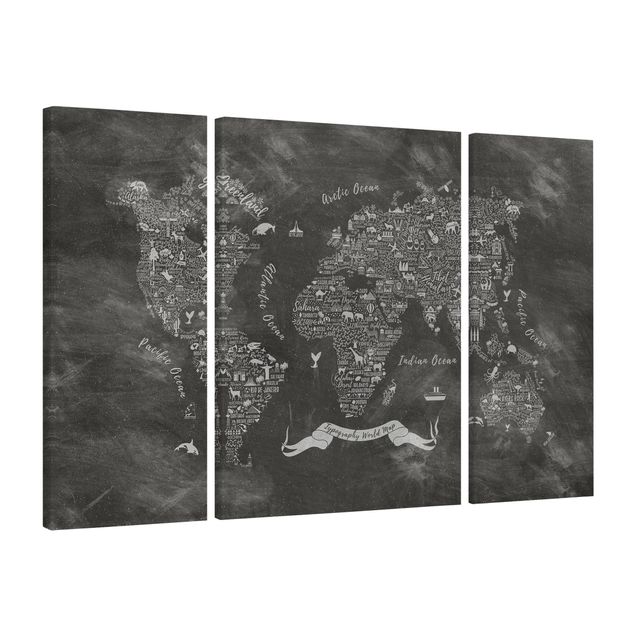 Print on canvas 3 parts - Chalk Typography World Map