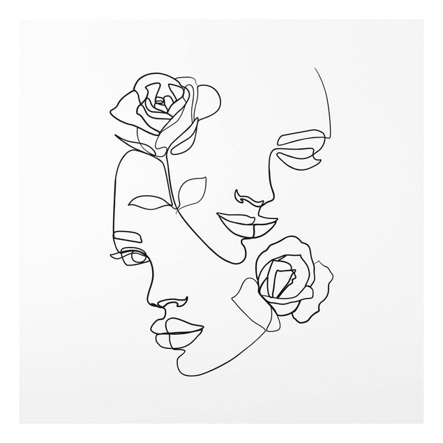 Print on forex - Line Art Faces Women Roses Black And White