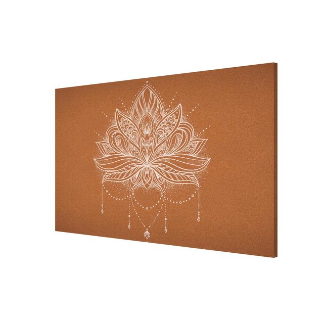 Magnetic memo board - Boho Lotus Flower White Cork Look