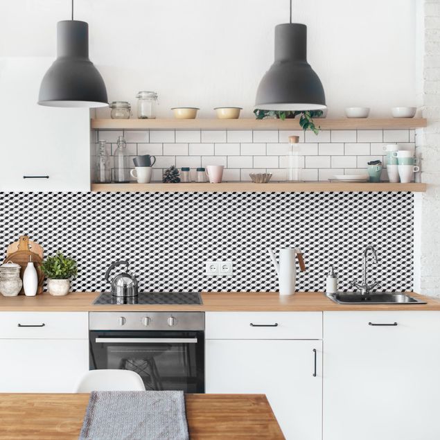 Kitchen splashback tiles Geometrical Tile Mix Cubes Black