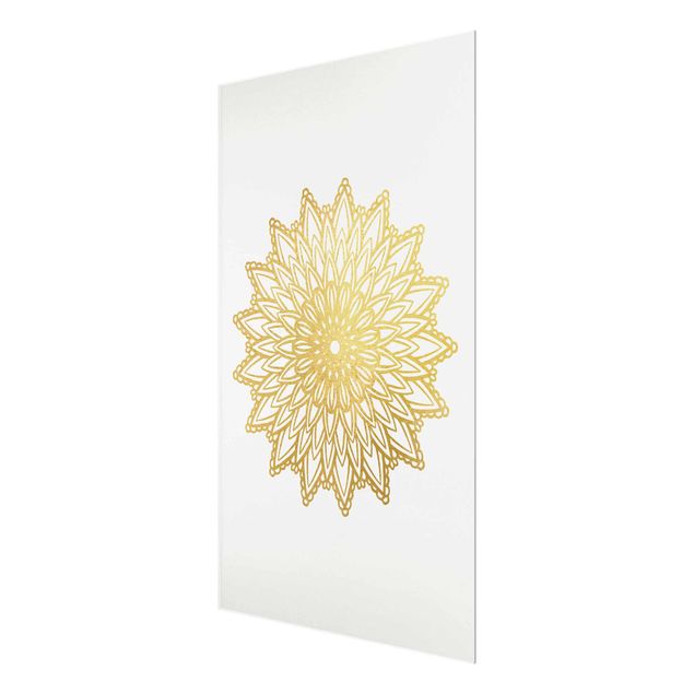 Glass print - Mandala Sun Illustration White Gold