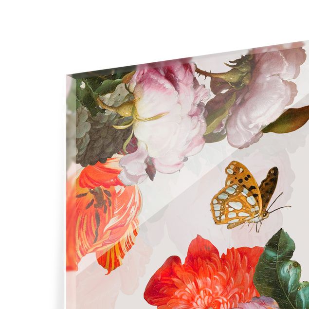 Splashback - Red Flowers With Butterflies - Landscape format 1:1