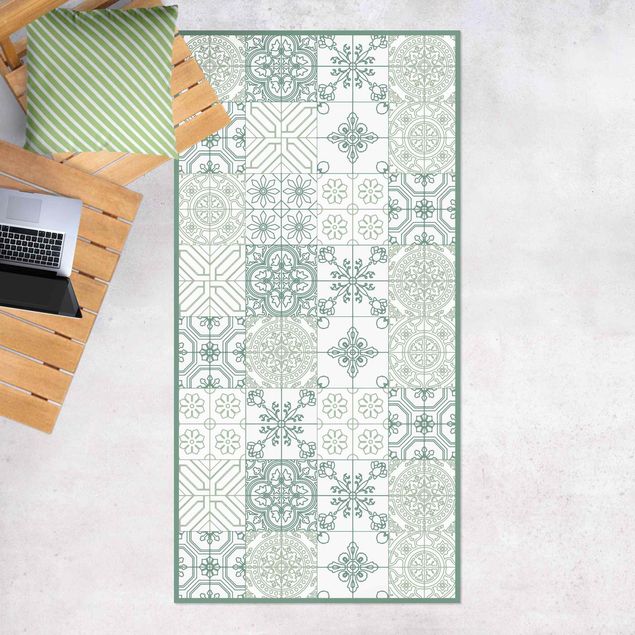 balcony mat Floral Tile Pattern Small Parts In Shades Of Green