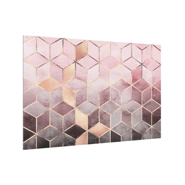 Glass splashback abstract Pink Grey Golden Geometry