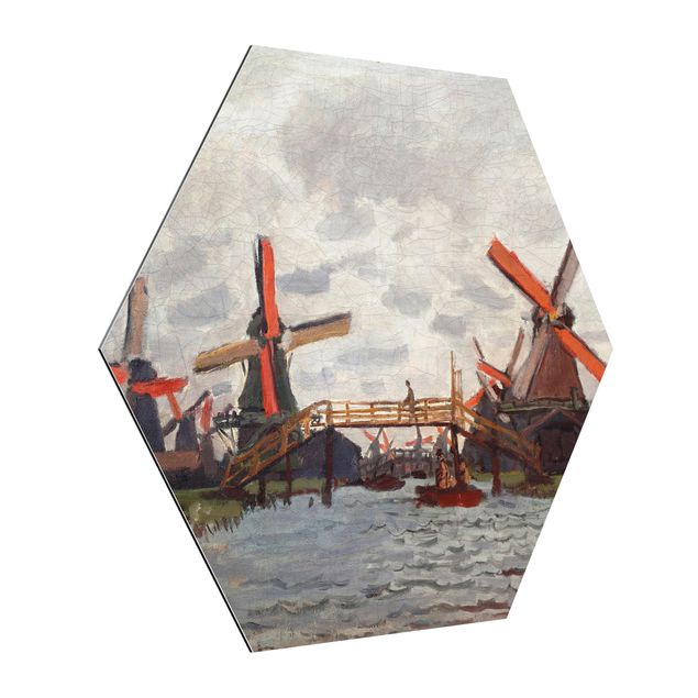 Alu-Dibond hexagon - Claude Monet - Windmills in Westzijderveld near Zaandam