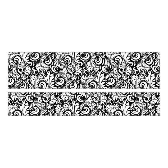 Adhesive film for furniture IKEA - Malm bed 180x200cm - Black And White Leaves Pattern