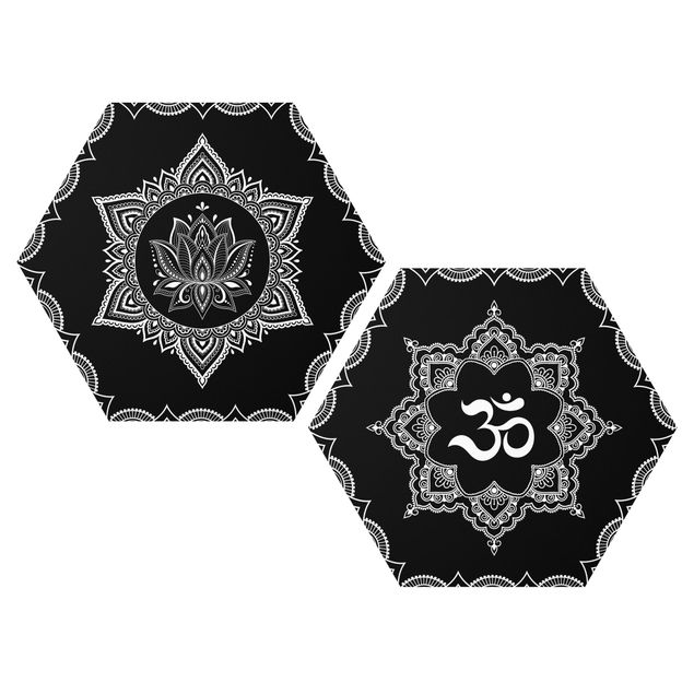 Alu-Dibond hexagon - Lotus OM Illustration Set Black