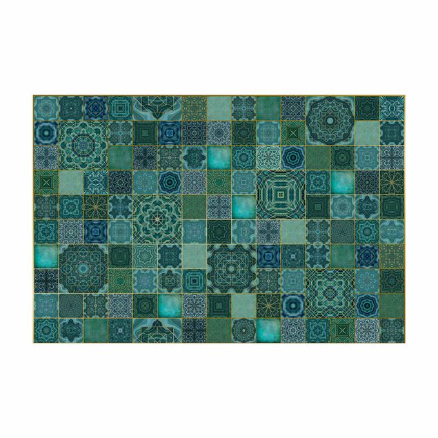 marble rug Art Deco Tiles Green Marble With Golden Shimmer