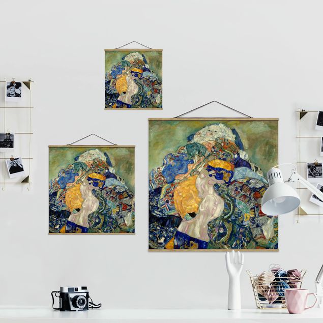 Fabric print with poster hangers - Gustav Klimt - Baby (cradle)
