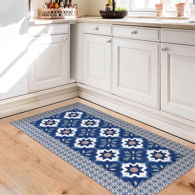 Outdoor rugs Moroccan Tiles Watercolour Blue With Tile Frame