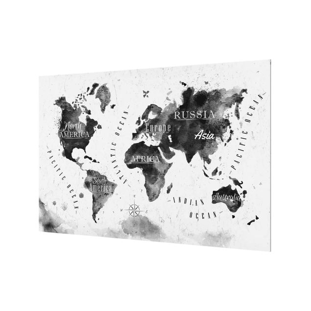 Splashback - World Map Watercolour Black
