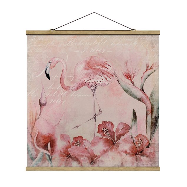 Fabric print with poster hangers - Shabby Chic Collage - Flamingo