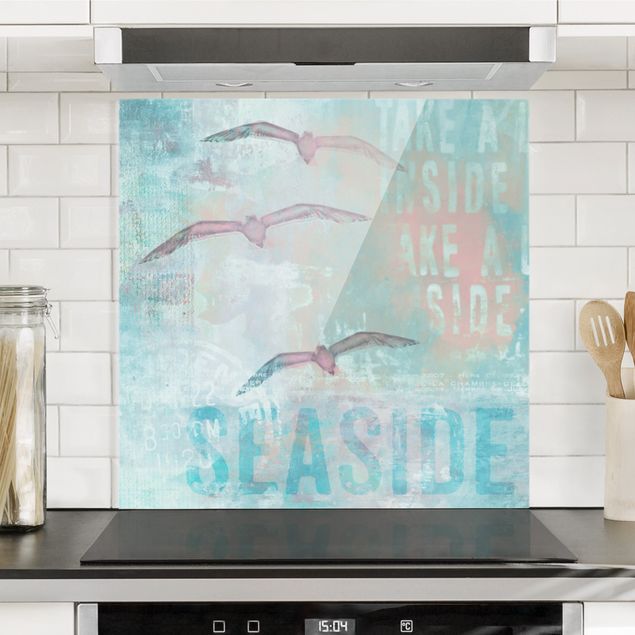 Glass splashback art print Shabby Chic Collage - Seagulls