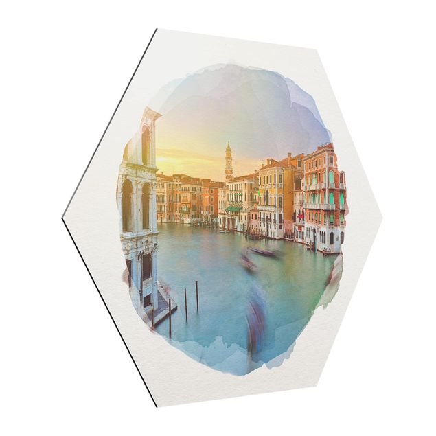 Alu-Dibond hexagon - WaterColours - Grand Canal View From The Rialto Bridge Venice
