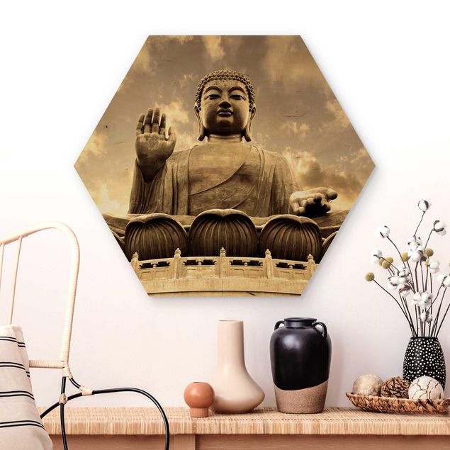 Wooden hexagon - Big Buddha Sepia