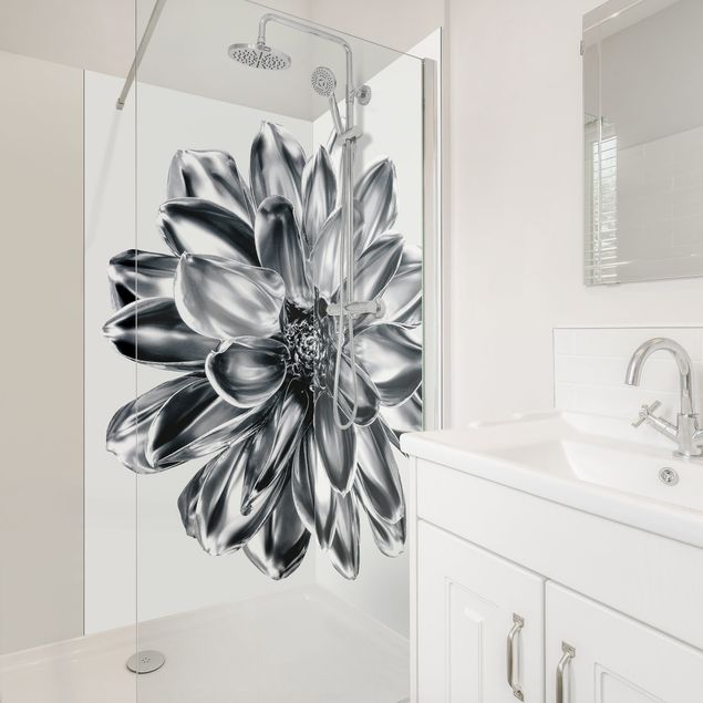 Shower wall cladding - Dahlia Flower Silver Metallic