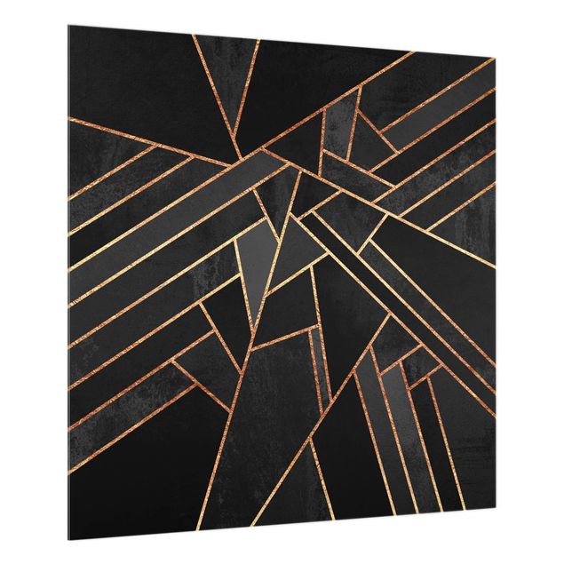 Glass splashback kitchen abstract Black Triangles Gold