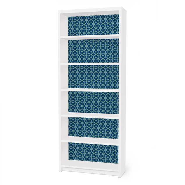Adhesive film for furniture IKEA - Billy bookcase - Cube pattern Blue
