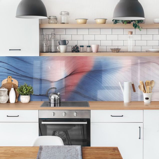 Kitchen wall cladding - Mottled Colour Dance In Blue With Red