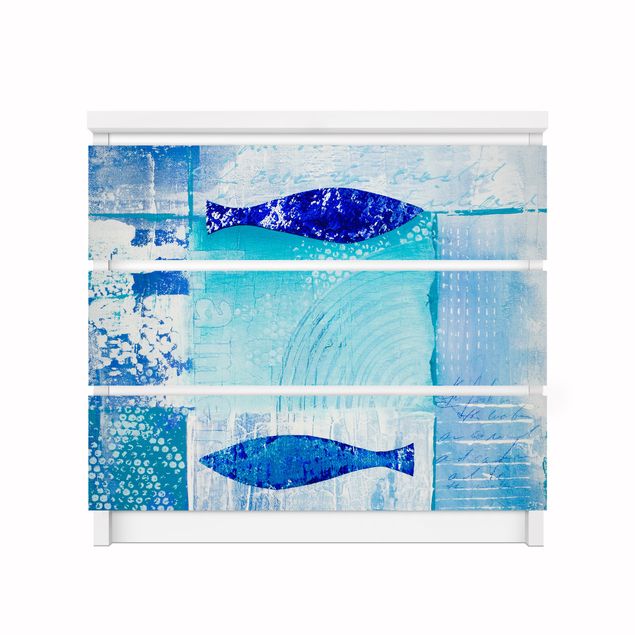 Adhesive film for furniture IKEA - Malm chest of 3x drawers - Fish In The Blue