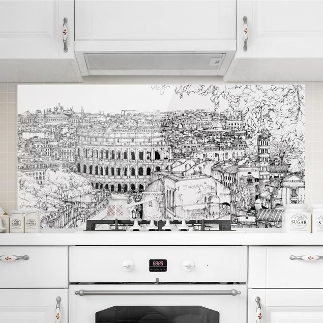 Glass splashback architecture and skylines City Study - Rome