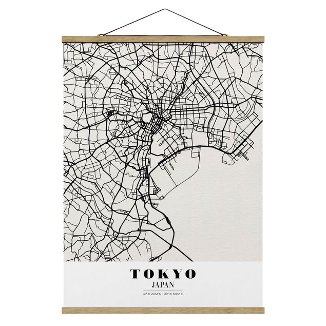 Fabric print with poster hangers - Tokyo City Map - Classic