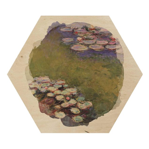 Wooden hexagon - WaterColours - Claude Monet - Water Lilies