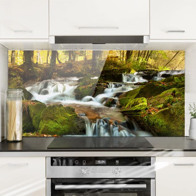 Glass splashback kitchen landscape Waterfall Autumnal Forest