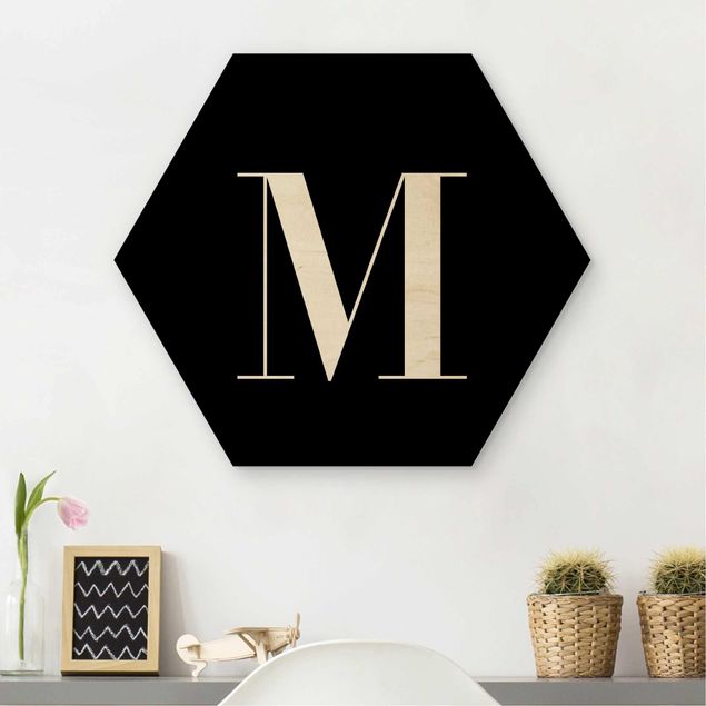 Wooden hexagon - Letter Serif Black M