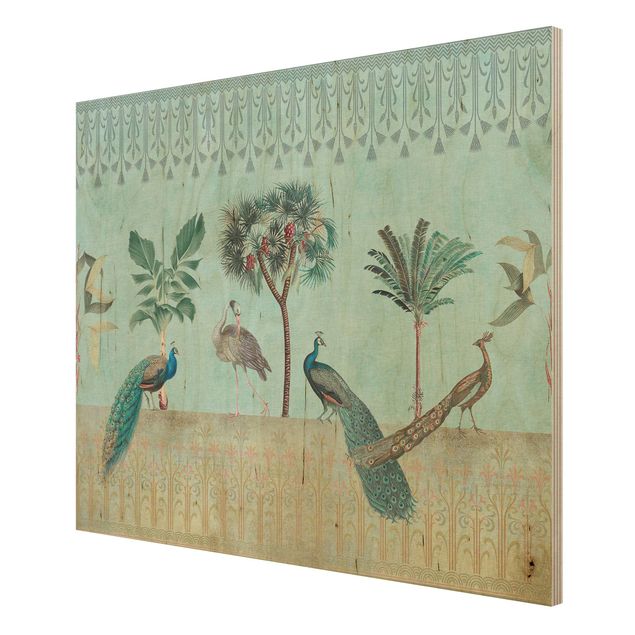 Print on wood - Vintage Collage - Tropical Bird With Palm Trees
