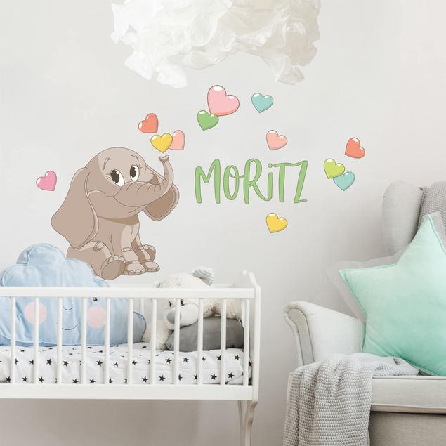 Wall stickers personalized-text Rainbow Elephant With Colourful Hearts