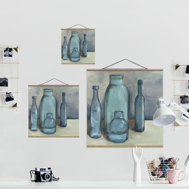 Fabric print with poster hangers - Still Life With Glass Bottles II