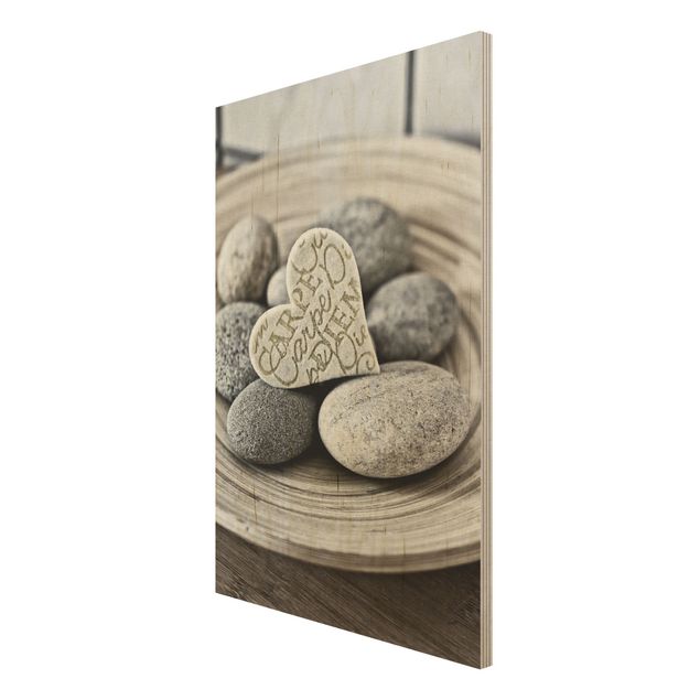 Print on wood - Carpe Diem Heart With Stones