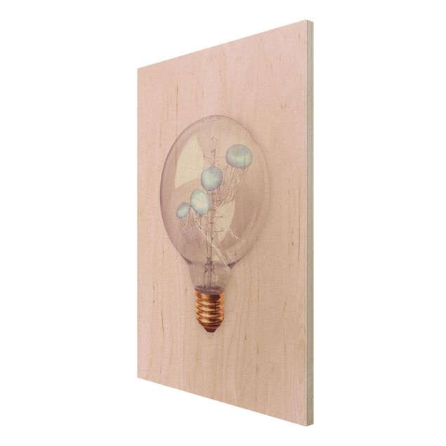 Print on wood - Light Bulb With Jellyfish