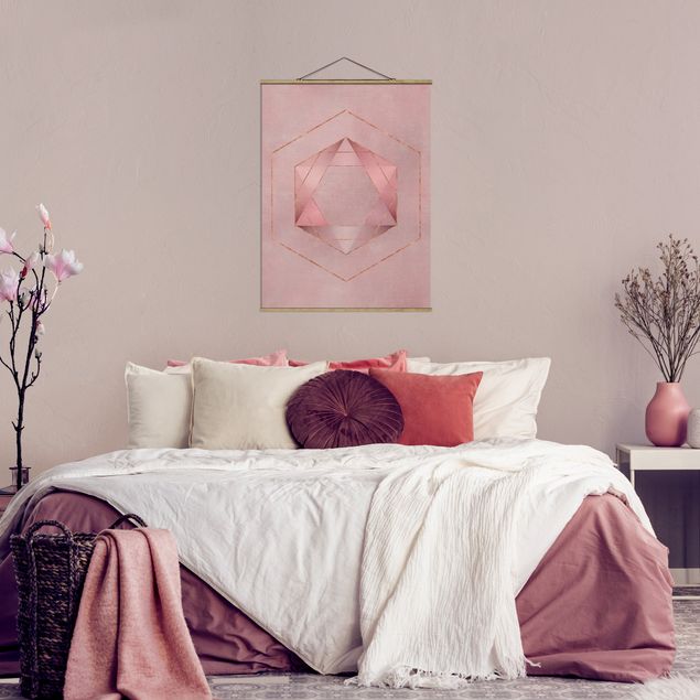 Fabric print with poster hangers - Geometry In Pink And Gold I