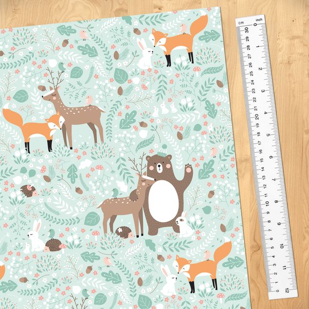 Adhesive film for furniture - Kids Pattern Forest Friends With Forest Animals