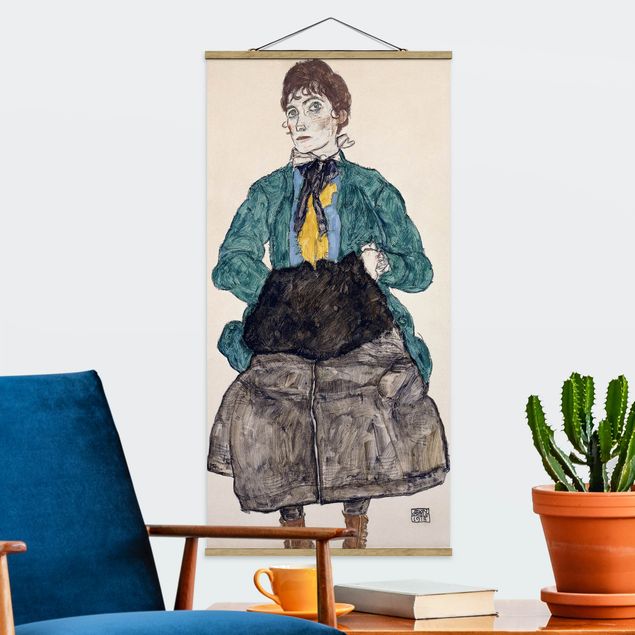 Fabric print with poster hangers - Egon Schiele - Woman In Green Blouse With Muff